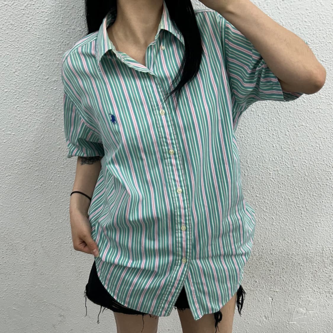 폴로 랄프로렌 블루포니 그린 단가라 반팔 셔츠 42 상품이미지1