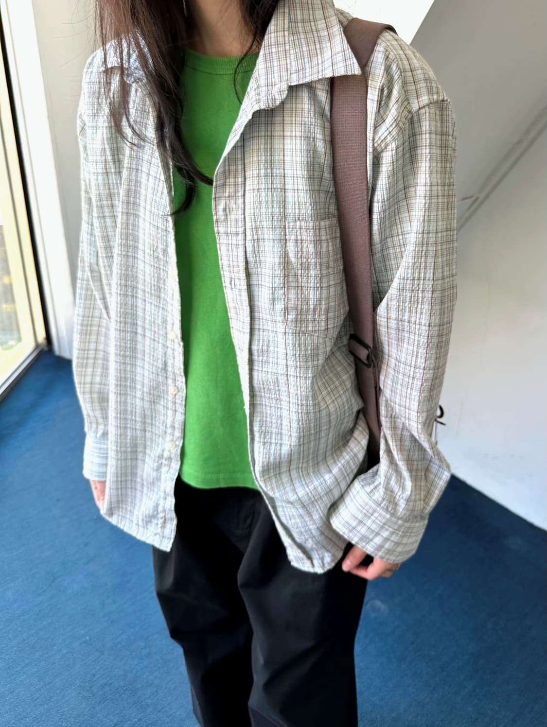 Light sucker fabric natural check shirt 상품이미지7