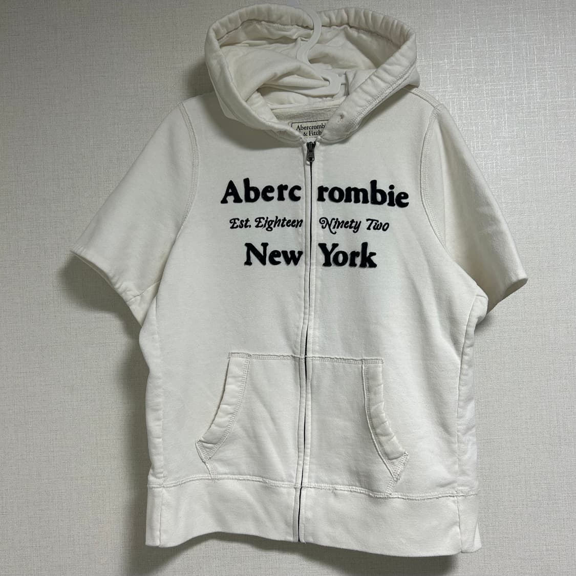 아베크롬비 y2k 기모 반팔 후드집업 화이트 크림 M 상품이미지5