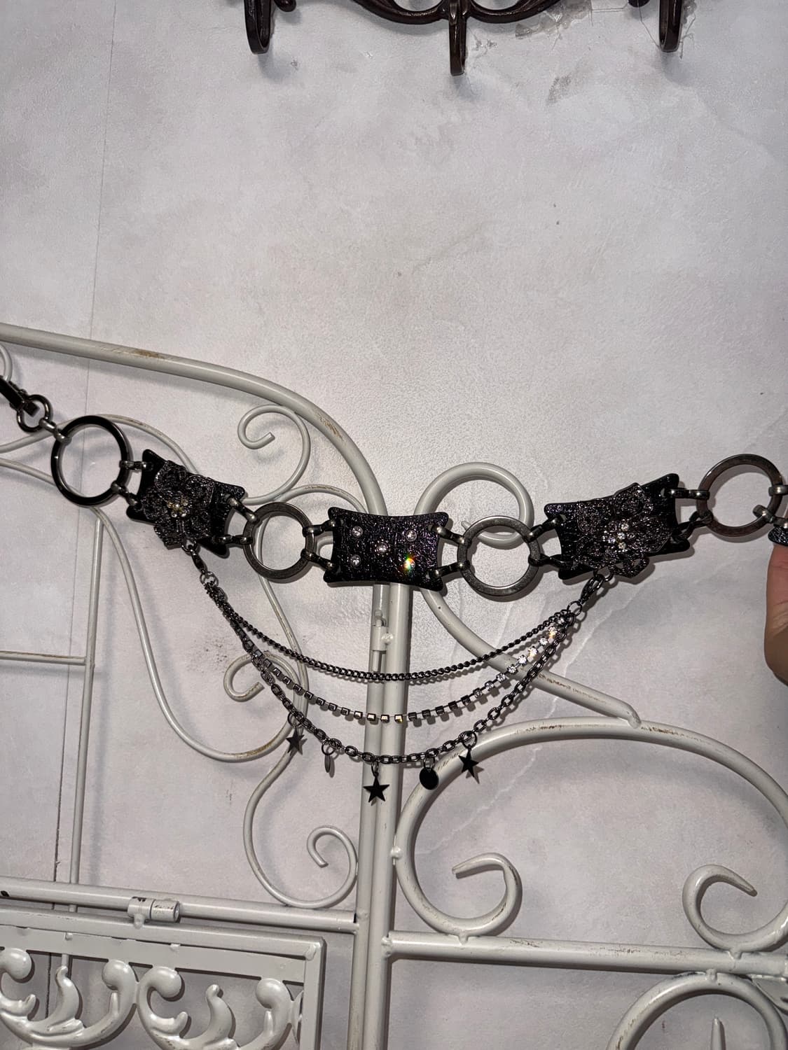 Black flower charm cubic chain belt 상품이미지5
