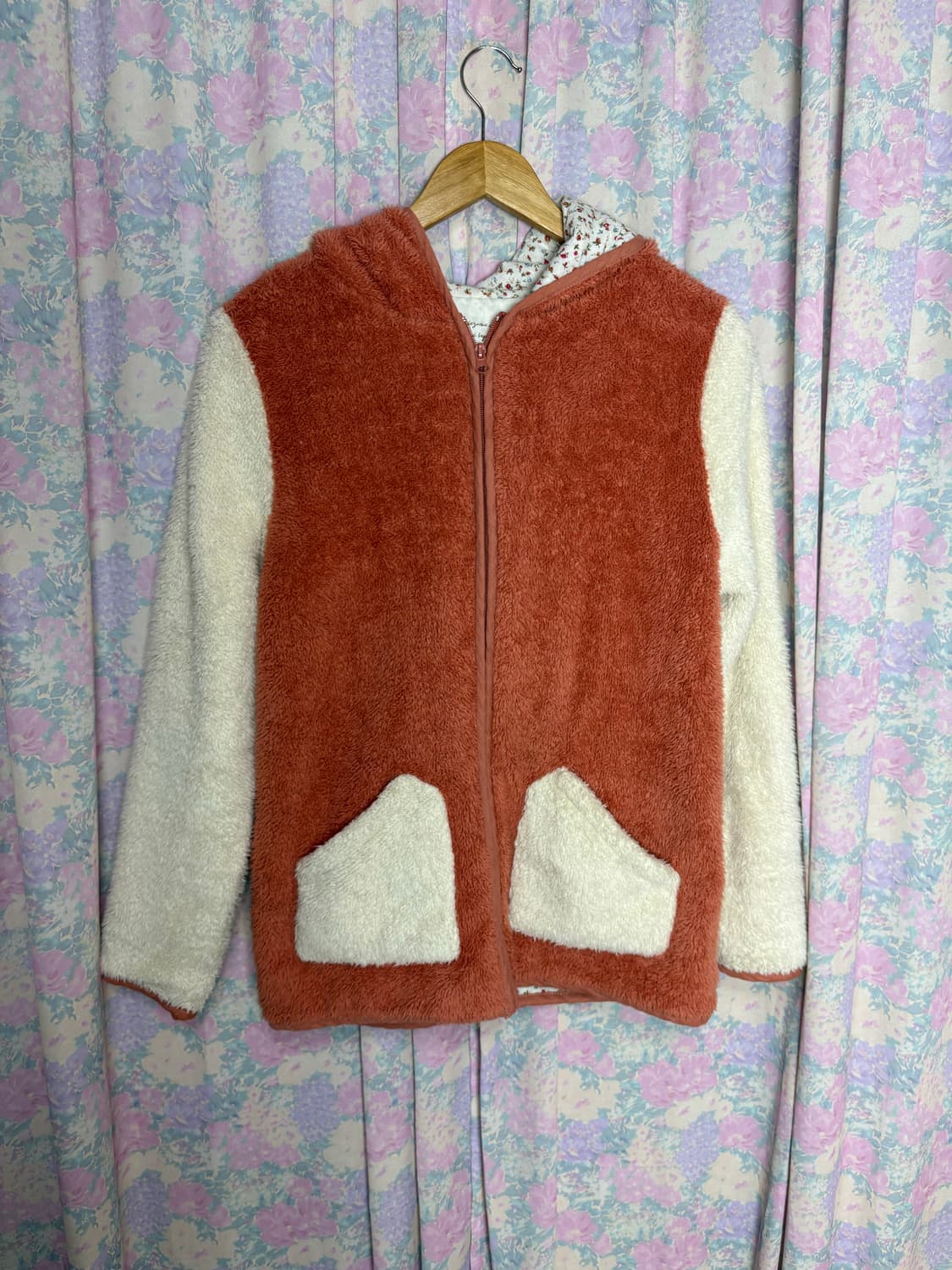 오렌지 배색 플리스 후드집업 상품이미지5