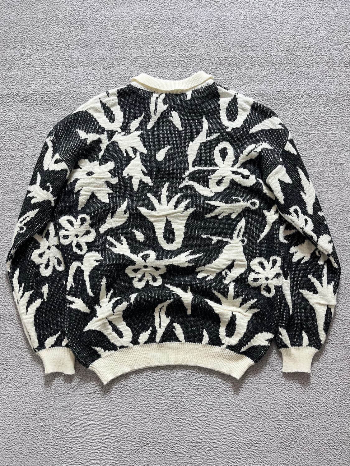 빈티지 플라워 패턴 자카드 니트 카라 스웨터 상품이미지3