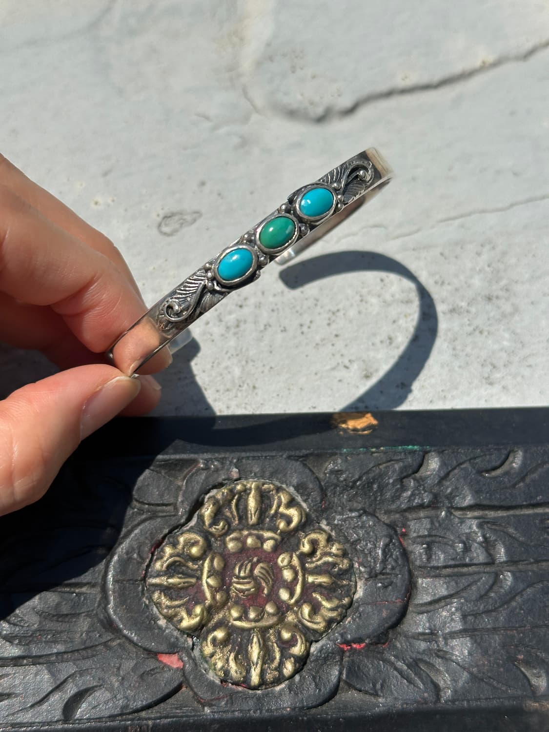 (Only 1)Triple Turquoise Feather Engrave 상품이미지4
