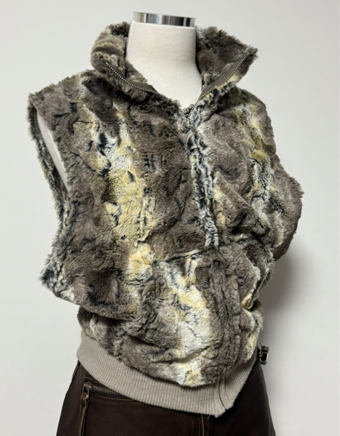 믹스 컬러 퍼 지퍼 집업 조끼 베스트 상품이미지1