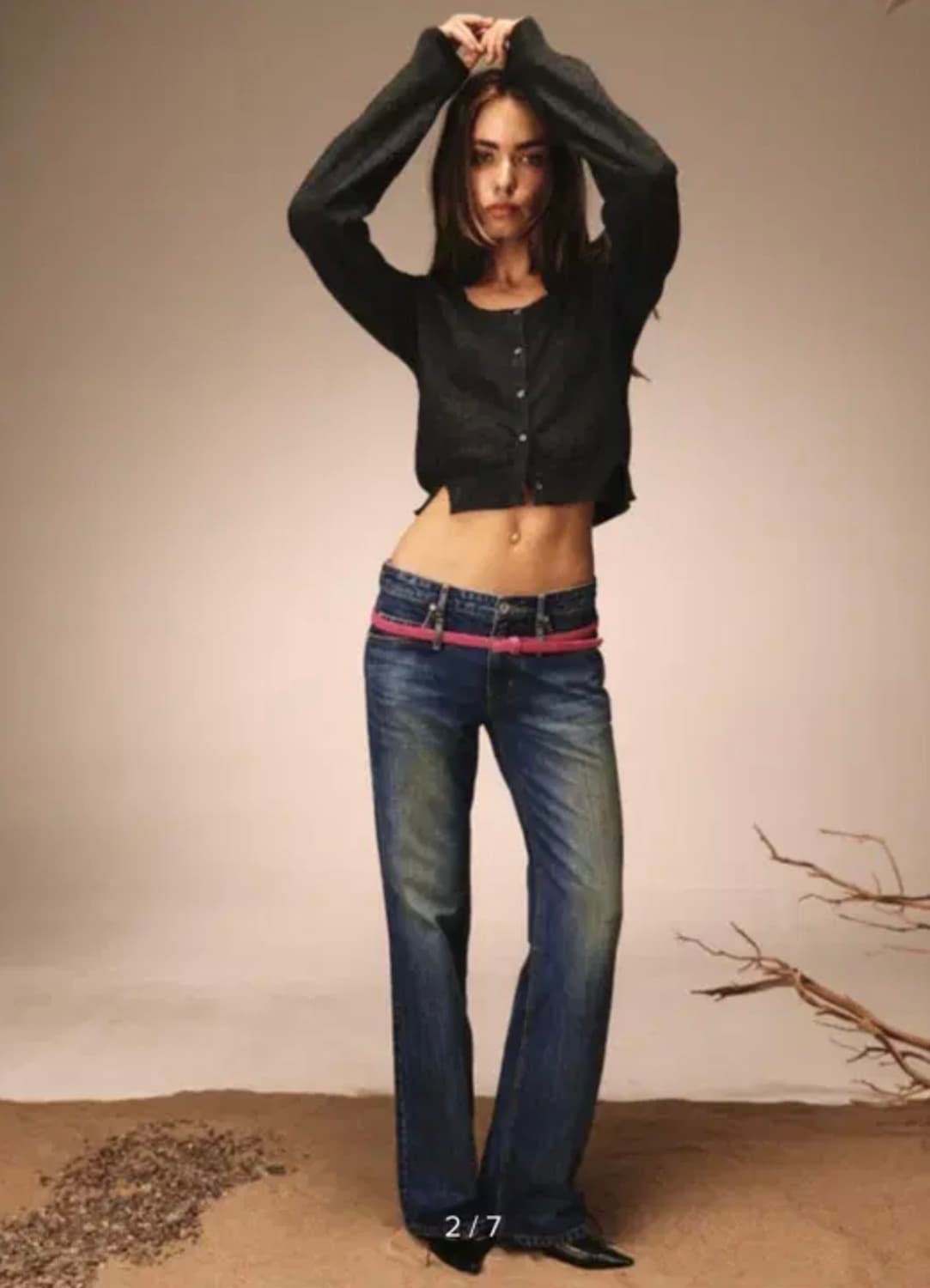 글로니 더블 벨티드 부츠컷 로우라이즈 데님진  상품이미지2