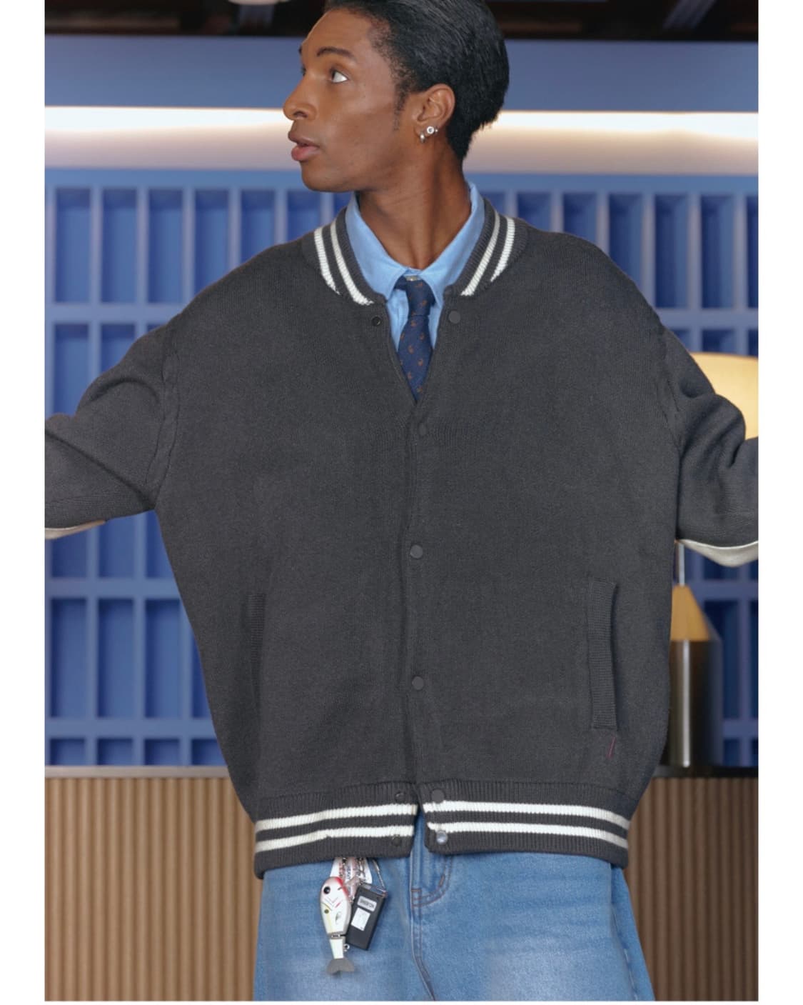 머드솔트 모달 바시티 니트 가디건 차콜 3 상품이미지8