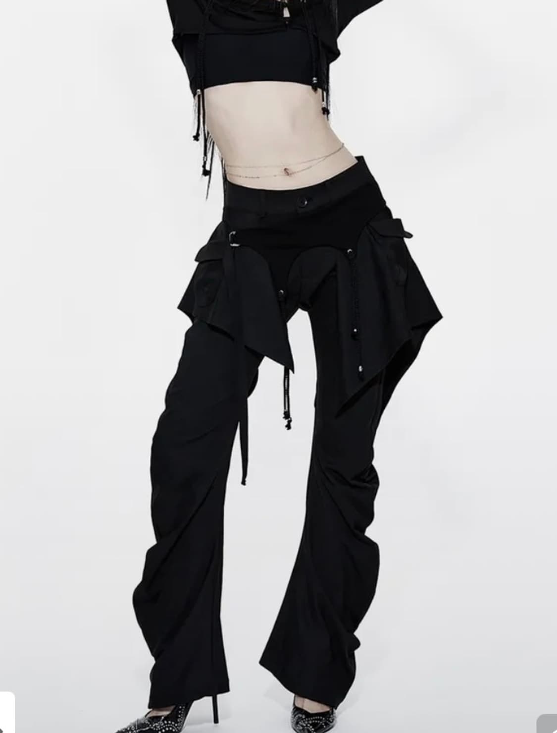 카시코 kashiko Layered Strap Pants Black S 상품이미지1