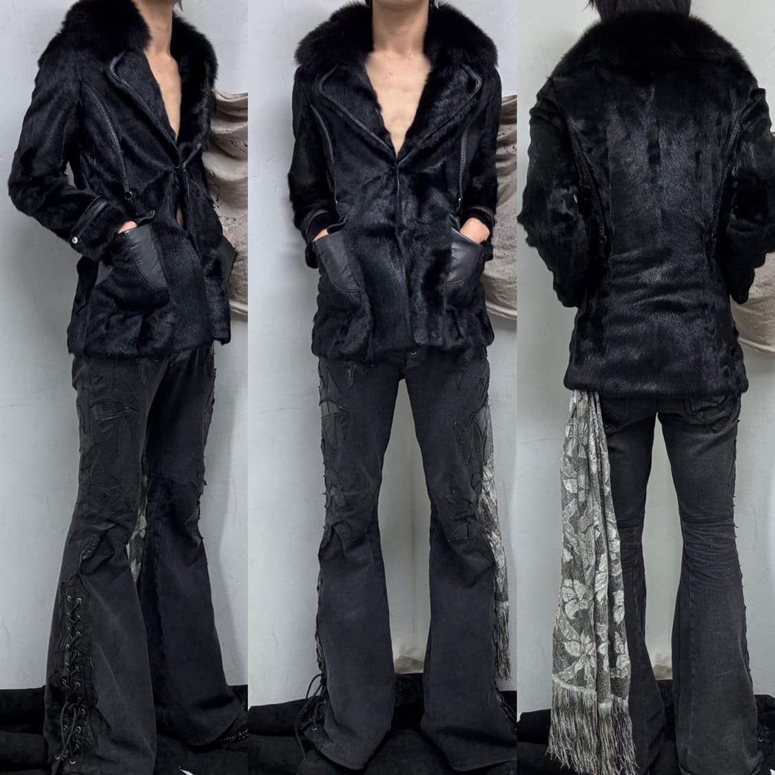 [VKEI] Fox Fur Black Straped SheepSkin j 상품이미지1