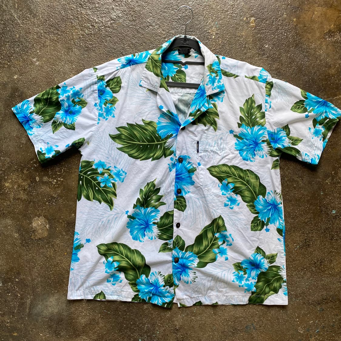 빈티지 하와이안 셔츠 흰색 파란색 꽃무늬 반팔 상품이미지1