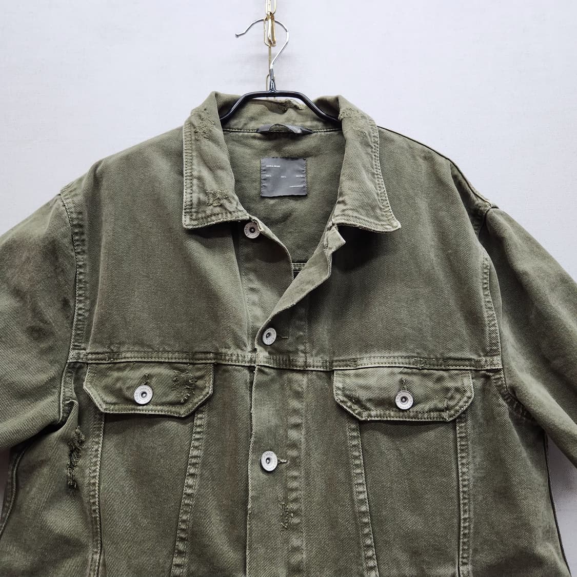 자라 투포켓 올리브카키 디스트로이드 반팔 데님자켓 L(L) 상품이미지2