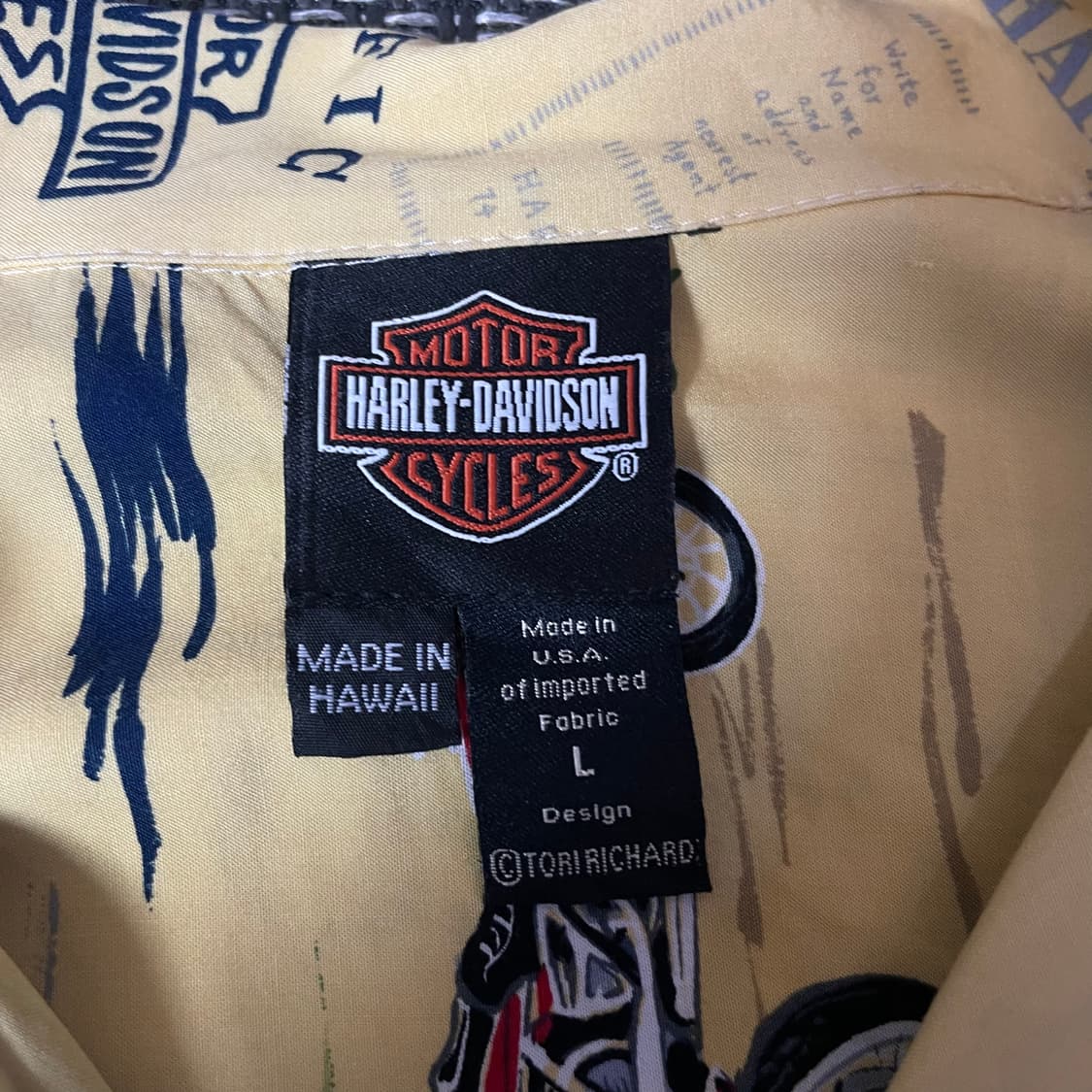 할리데이비슨 옐로우 야자수 하와이안 반팔 셔츠 L 상품이미지5