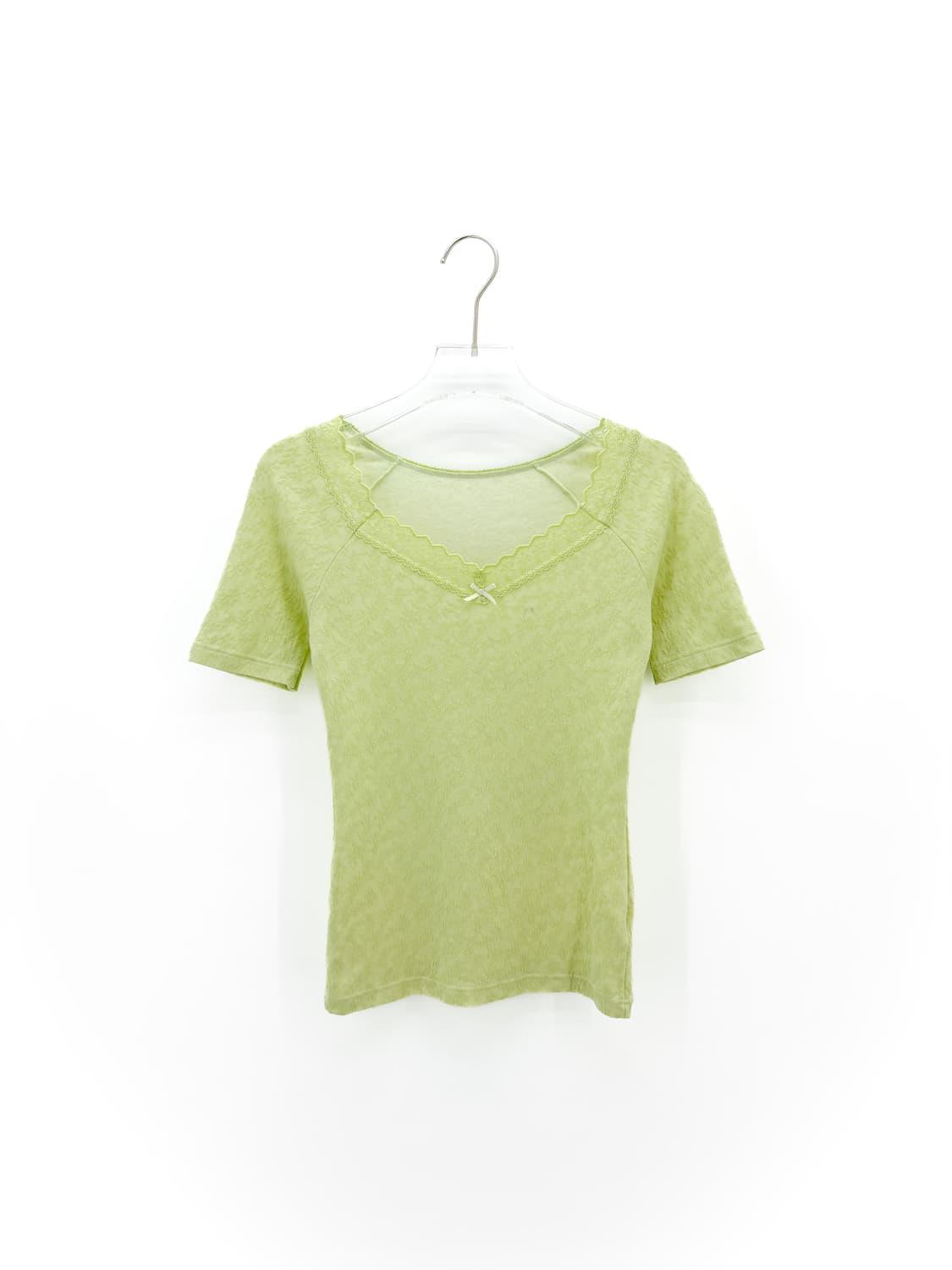 빈티지 파스텔 네온 그린 레이스 반팔티셔츠 상품이미지1