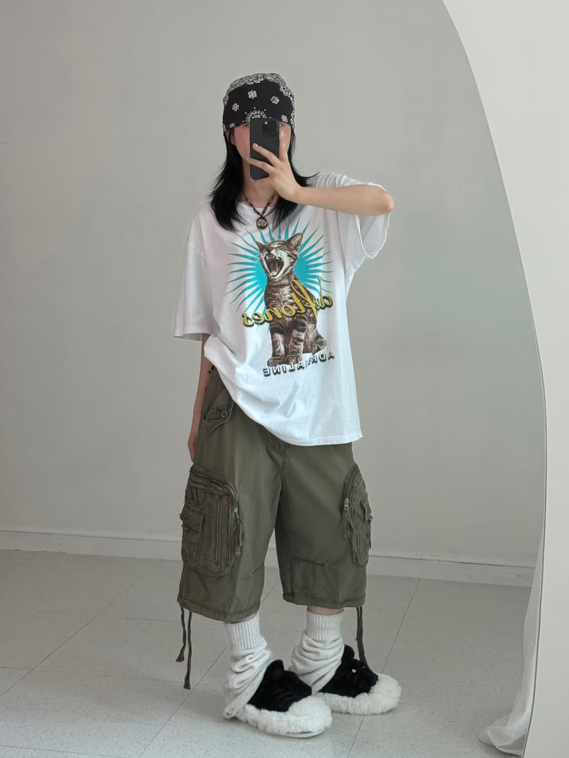 Yeah 캣 프린팅 락반팔티 상품이미지4