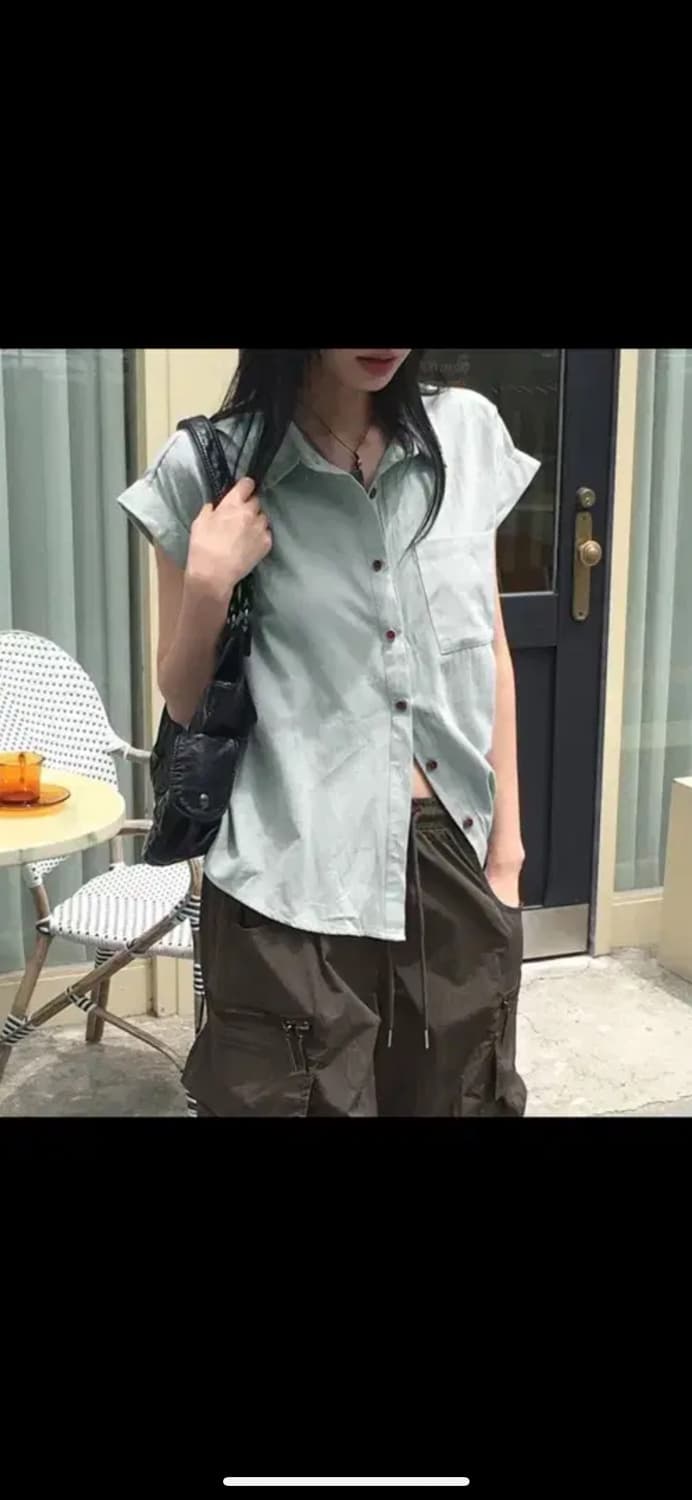 원더원더 리엇 코튼 캡소매 롤업 반팔 남방 셔츠 민트 상품이미지1