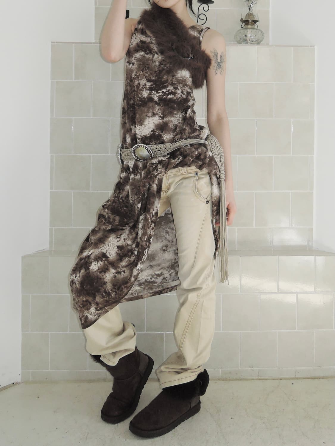 Grunge pattern long dress 상품이미지1