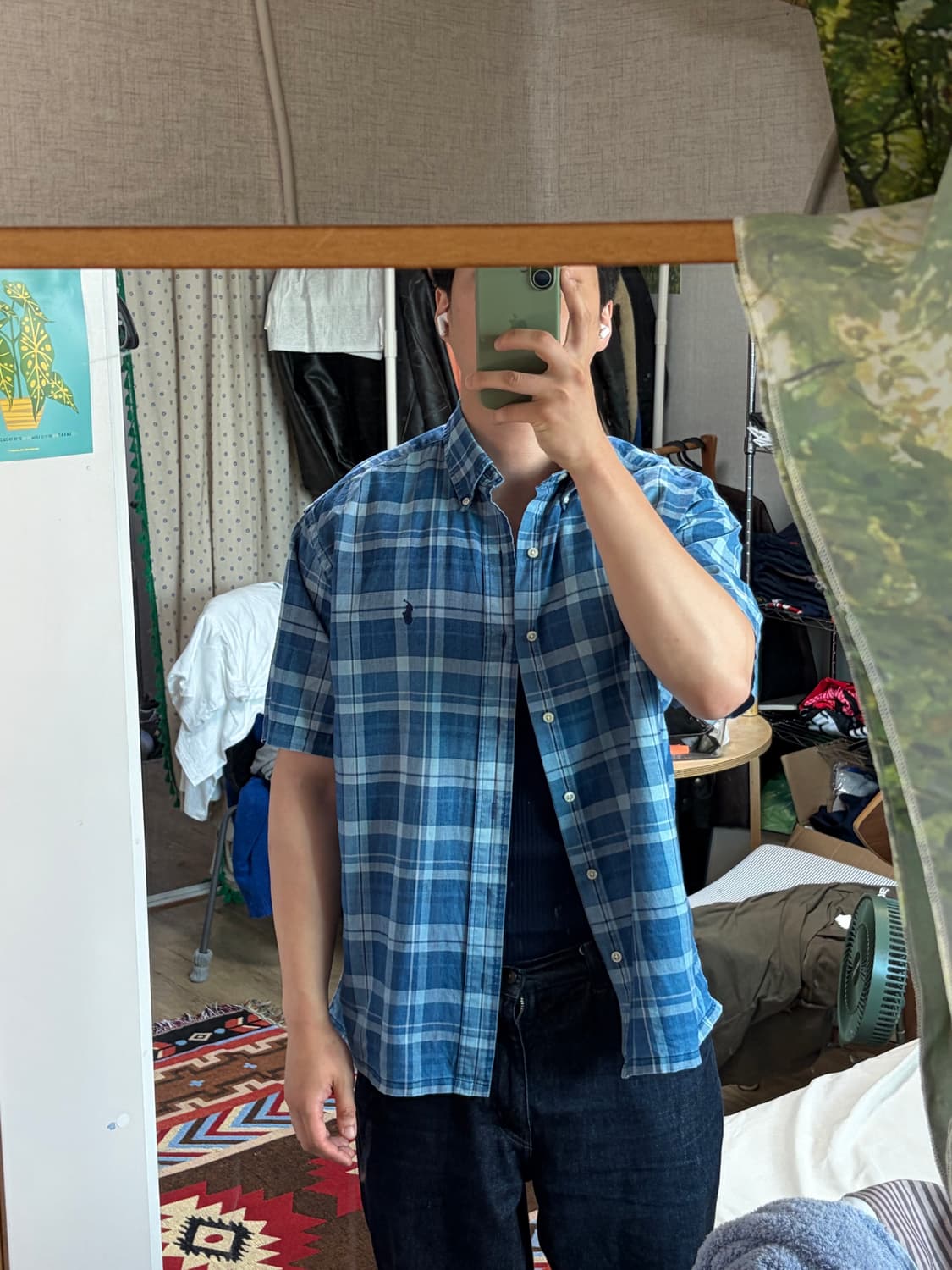 L) 두산 폴로 랄프로렌 BLAKE 여름용 블루 체크 반팔 셔츠 상품이미지8