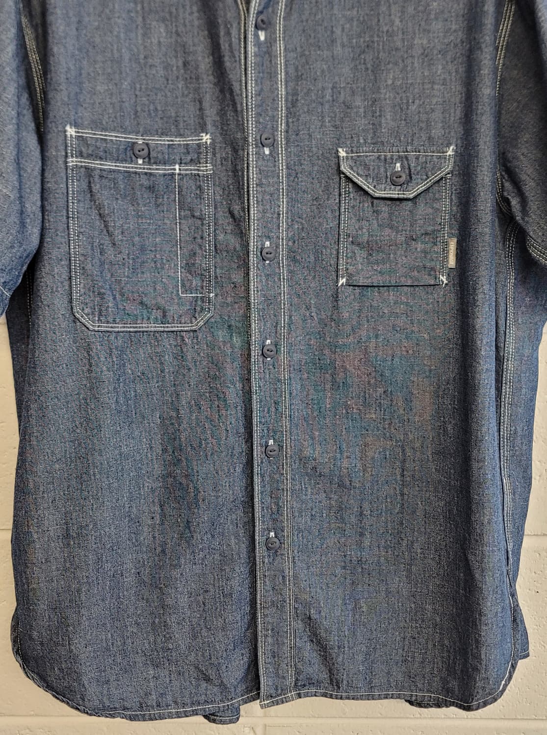 에스피오나지(ESPIONAGE) 루즈핏 반팔 샴브레이 워크셔츠 판매 상품이미지4