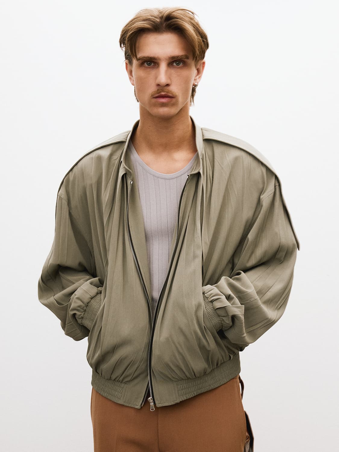 RECTO 렉토 80S 턱 디테일 디스코 점퍼 변우석 자켓 카키 S 상품이미지5