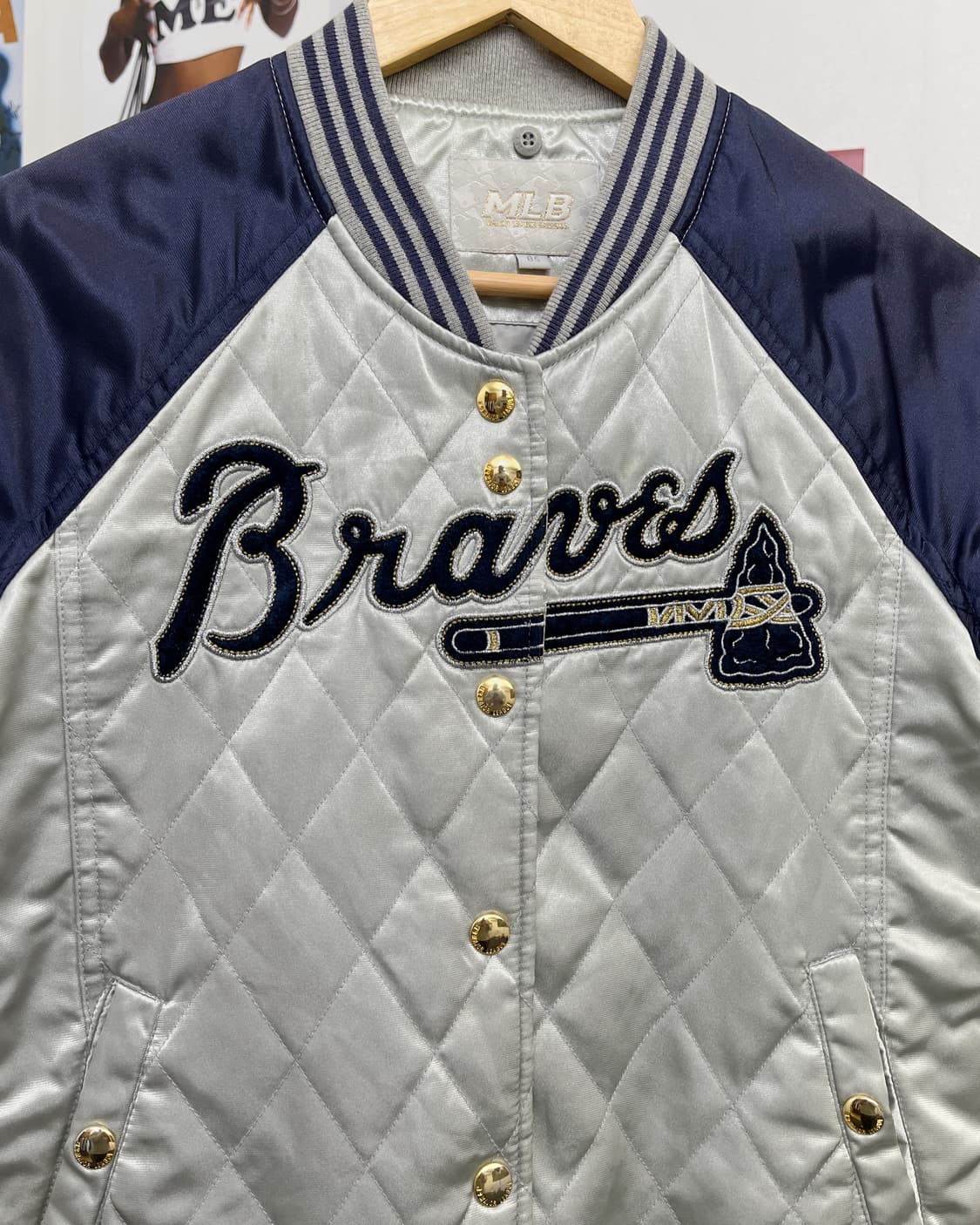 MLB 00s 사틴 다이아몬드 퀼팅 스타디움 자켓 상품이미지6