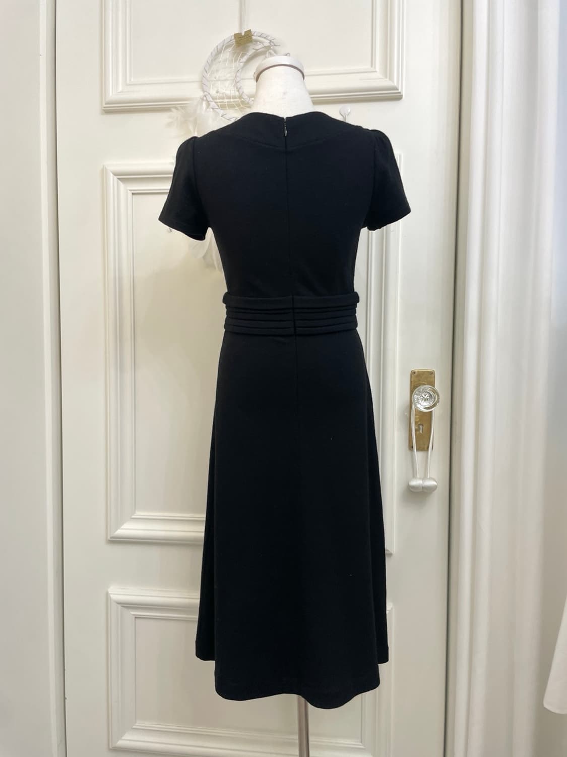 black 100% wool lace trim pleats long op 상품이미지3