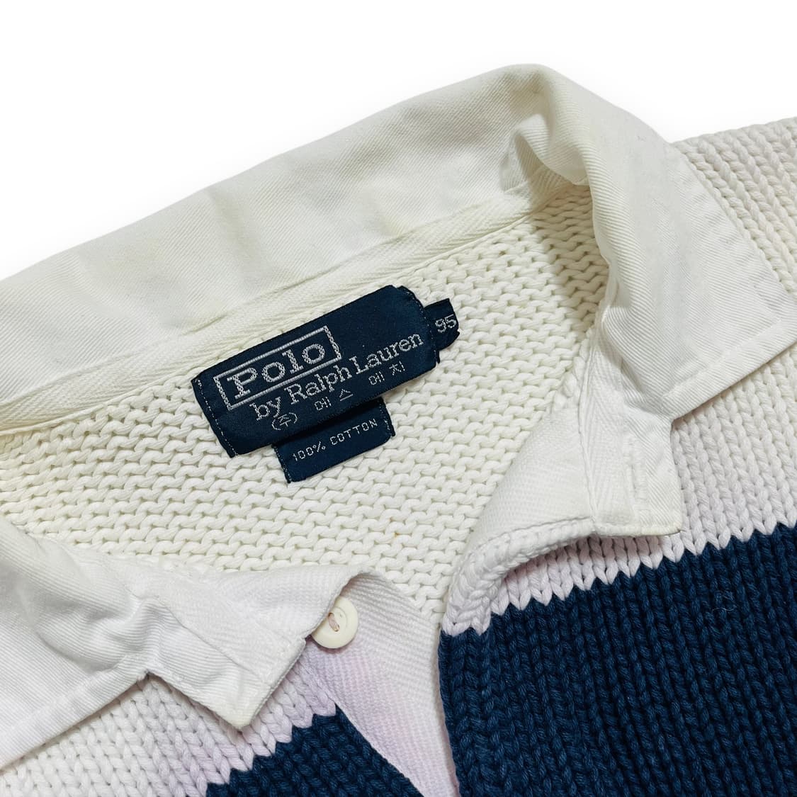 폴로 랄프로렌 80s 카라넥 배색 단가라 빈티지 니트 상품이미지4