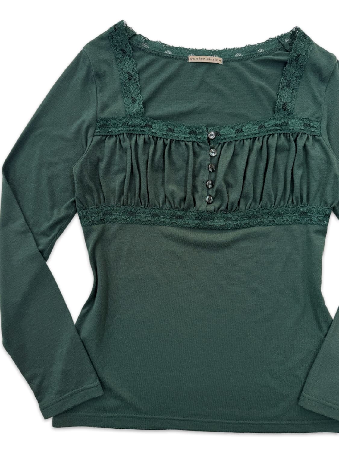 빈티지 그린 레이스 프릴 긴팔티 상품이미지2