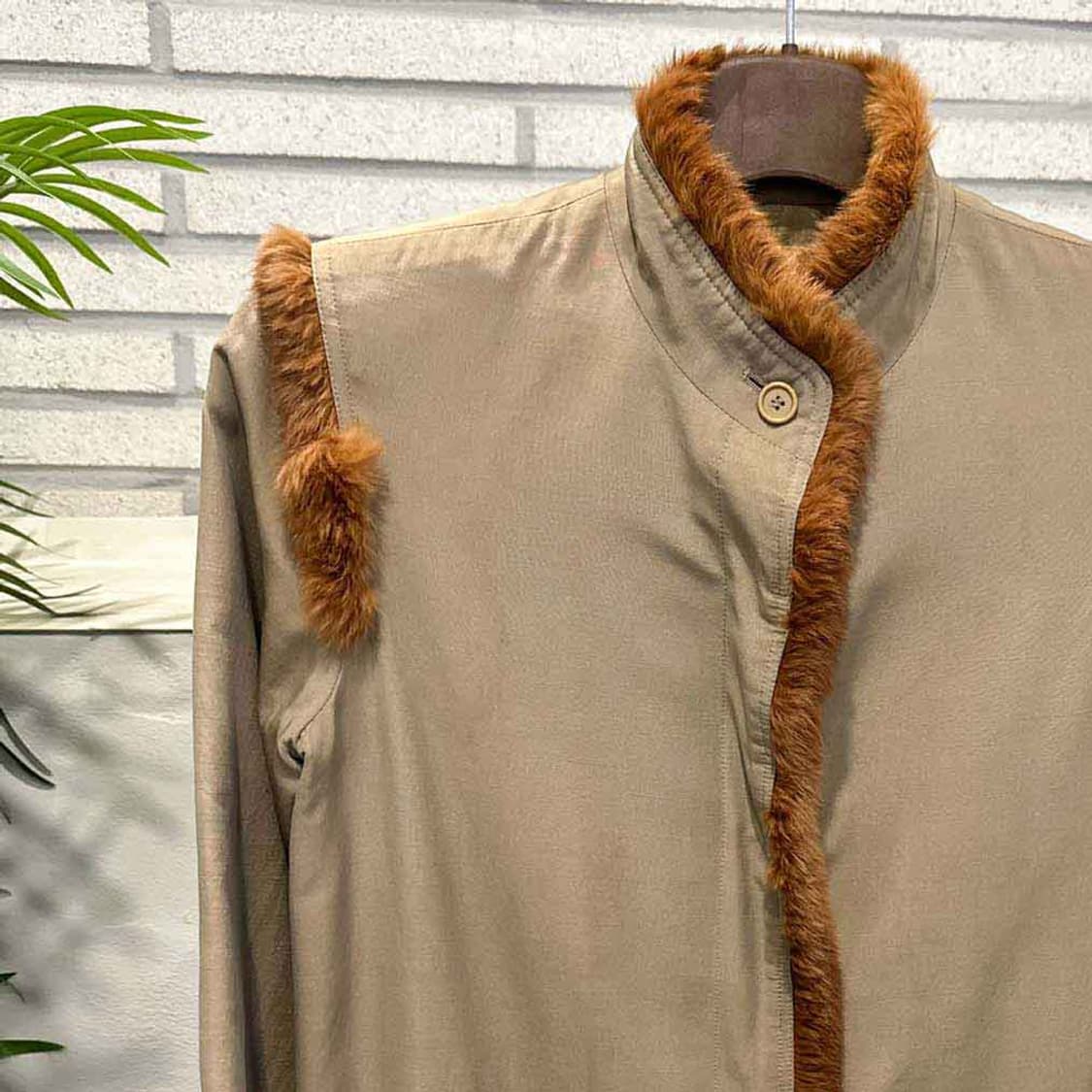 JPN VINTAGE 롱 코트 퍼 트리밍 하이넥 히든버튼 디테일 베이지 상품이미지6