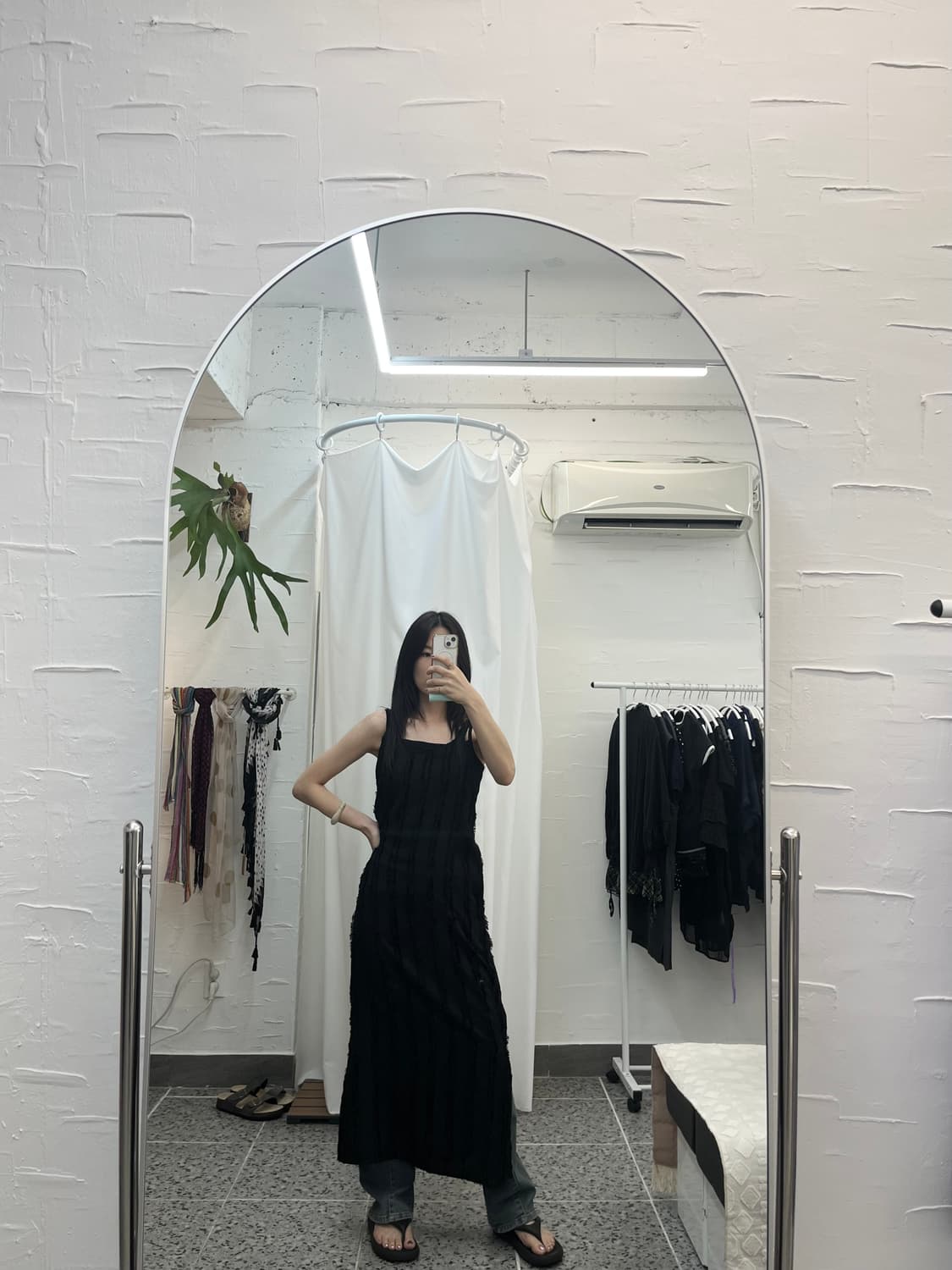라인 포인트 블랙 롱 원피스 상품이미지5