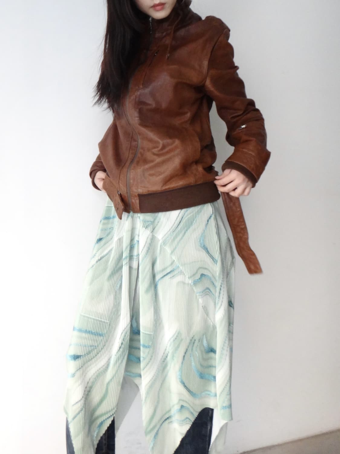 Loose sheepskin leather jacket / orange  상품이미지3