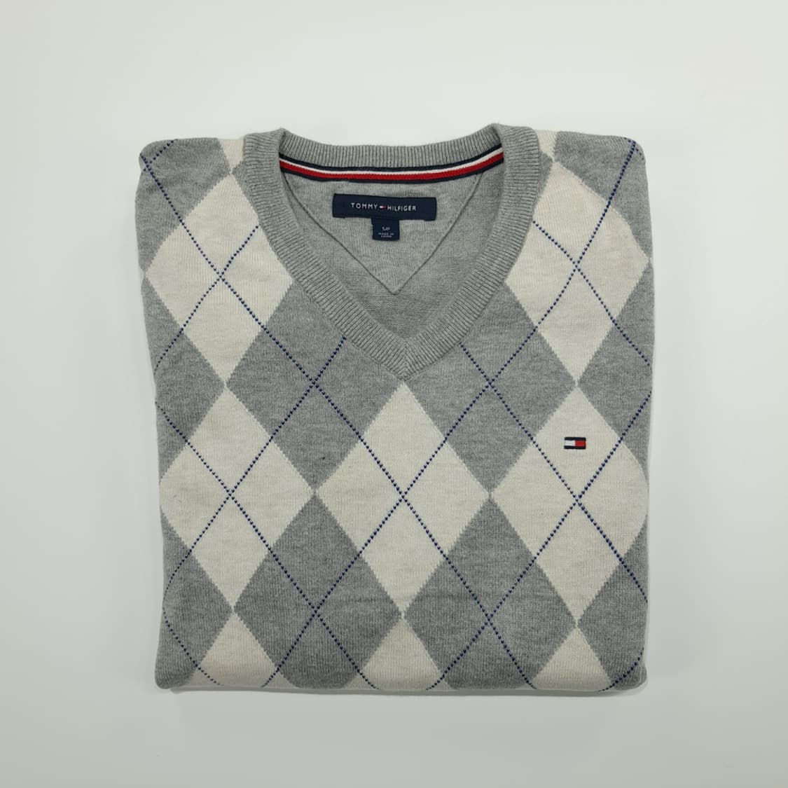 CN815 S 타미힐피거 그레이 아가일 V넥 니트 스웨터 상품이미지9