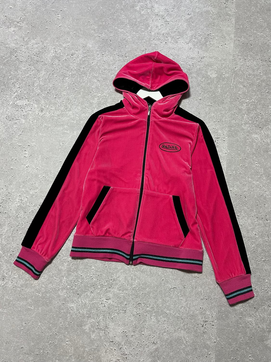 본더치 백로고 벨벳 핑크 후드집업 상품이미지3