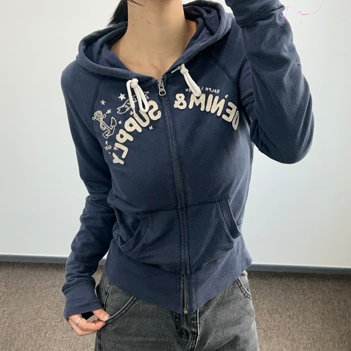 Polo 폴로 데님앤수플라이 스펠아웃로고 네이비 후드집업 상품이미지2