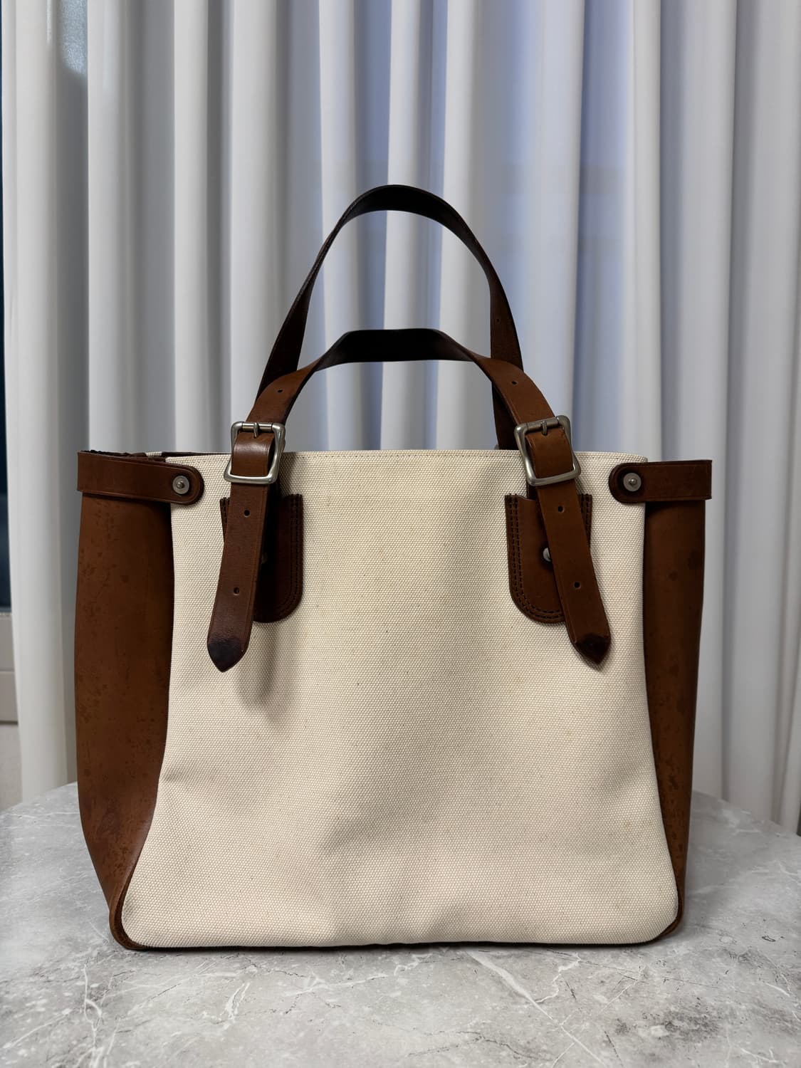 요시다 포터 아이보리 캔버스 가죽 토트백 상품이미지2