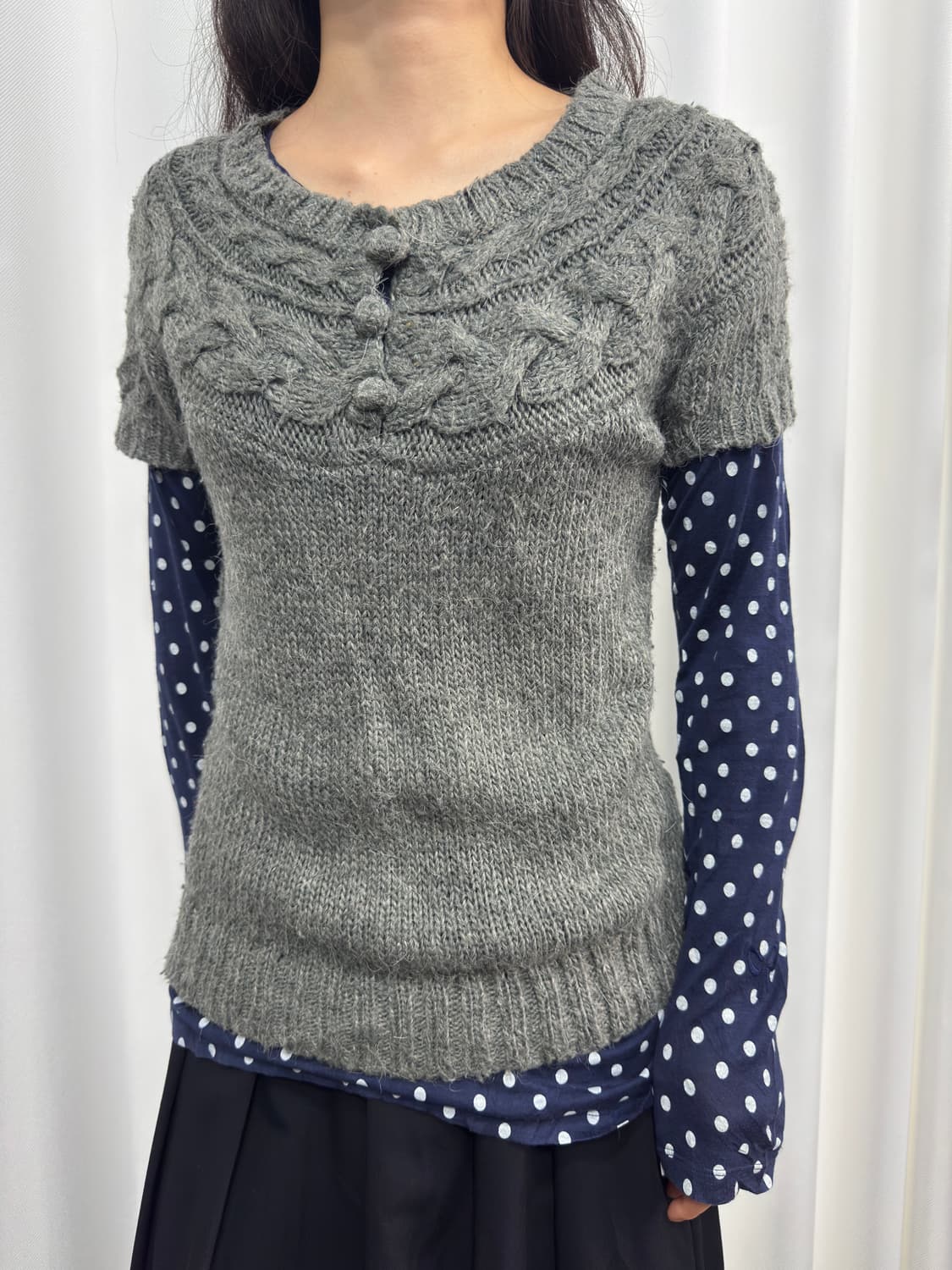 gray mori button knit top 상품이미지2