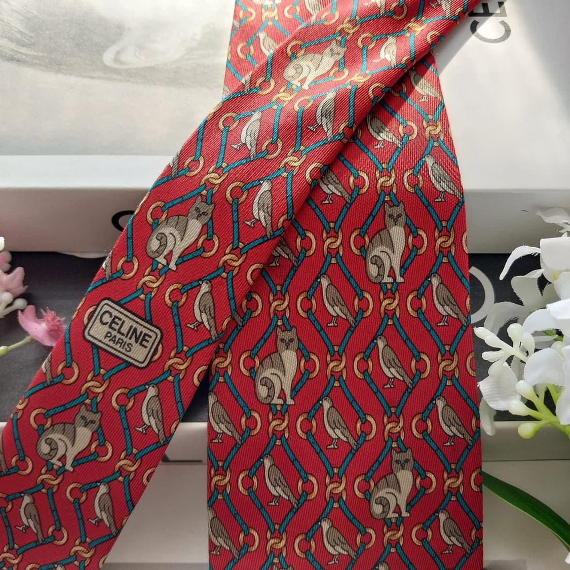 셀린느 실크 다홍 동물 패턴 넥타이 9.5cm A+등급 K1867
 상품이미지4