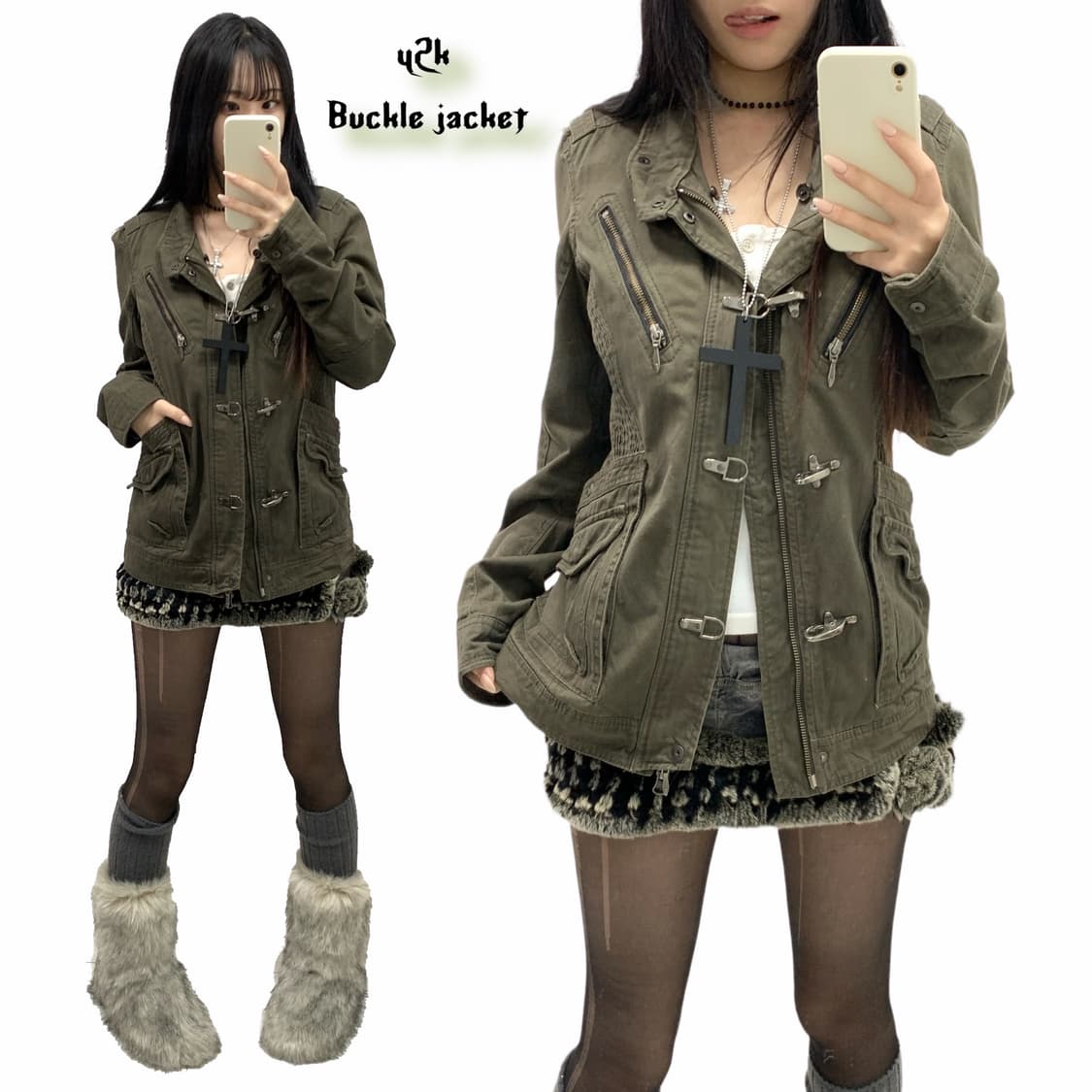 [NICOLE CLUB] 카키 버클 자켓 상품이미지1