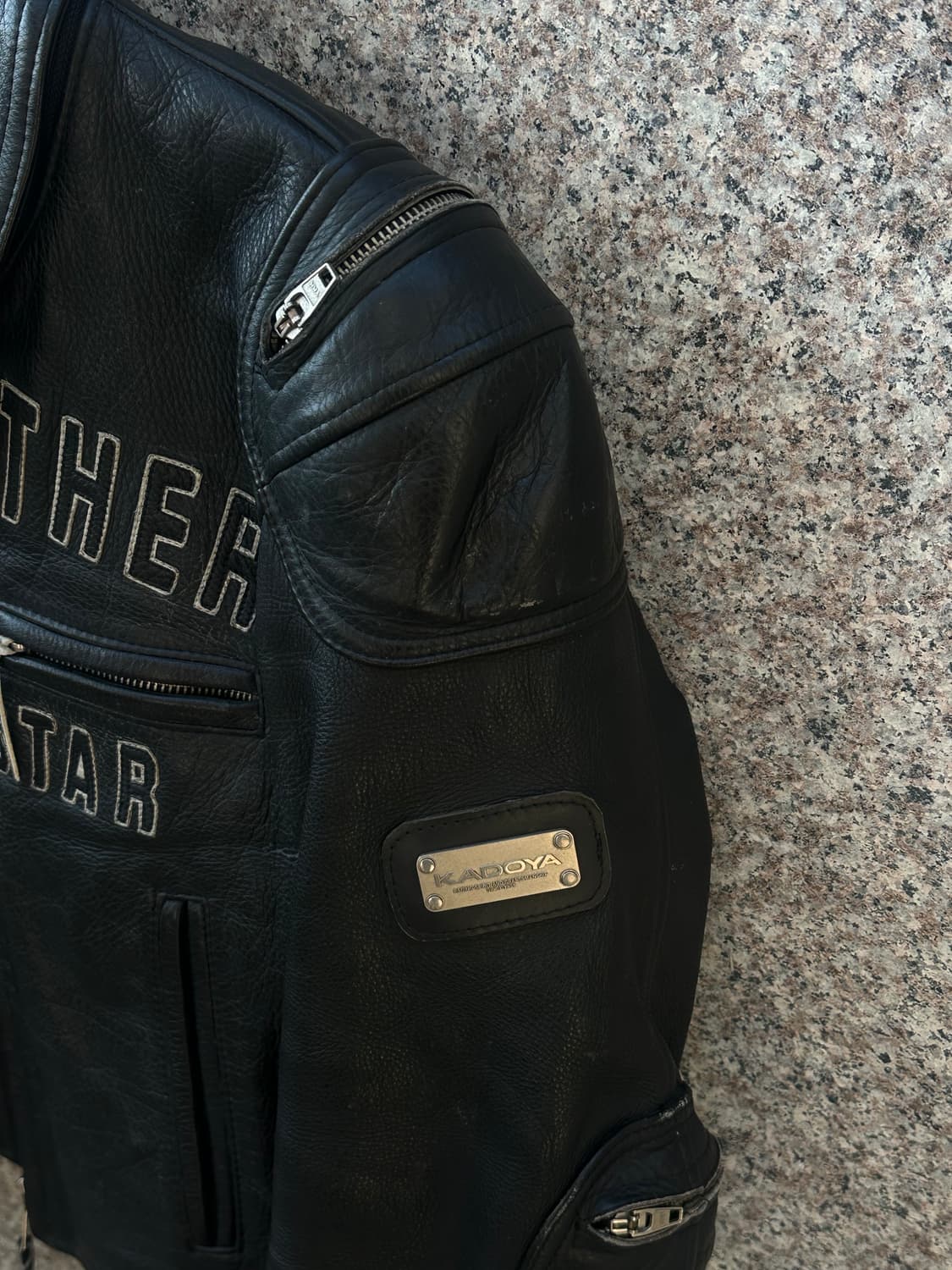 KADOYA 카도야 블랙 레더 레이싱 자켓 스타 패치 상품이미지3