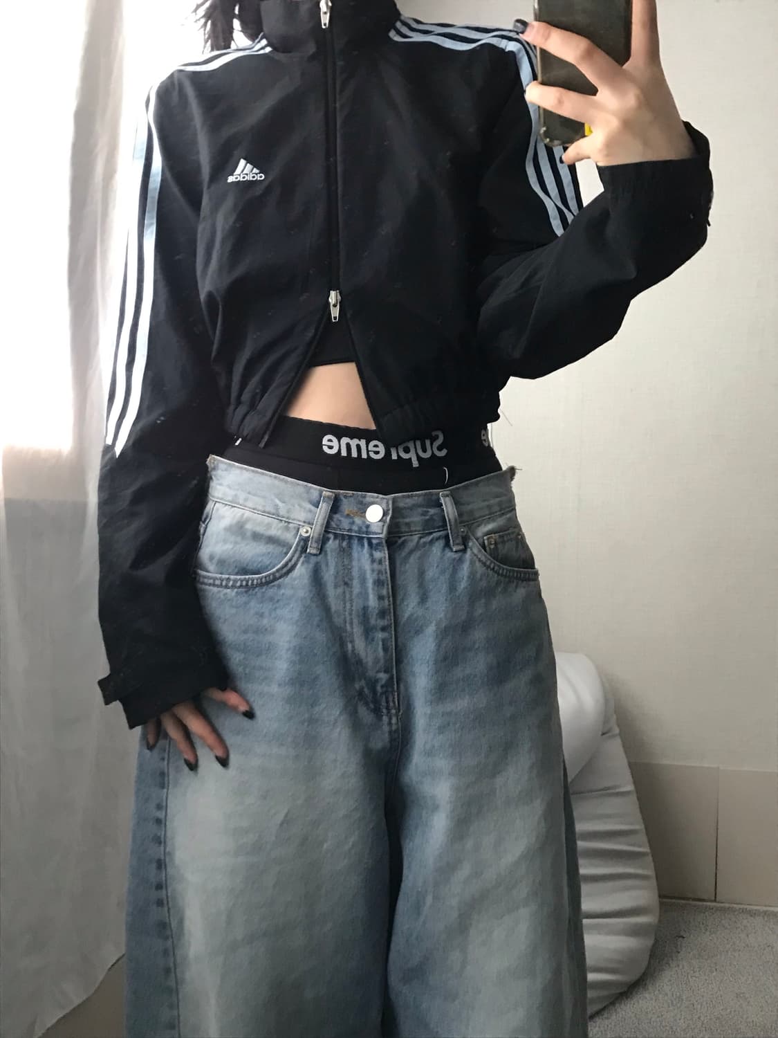 아디다스 블랙 연하늘 크롭 투웨이 바람막이 상품이미지1