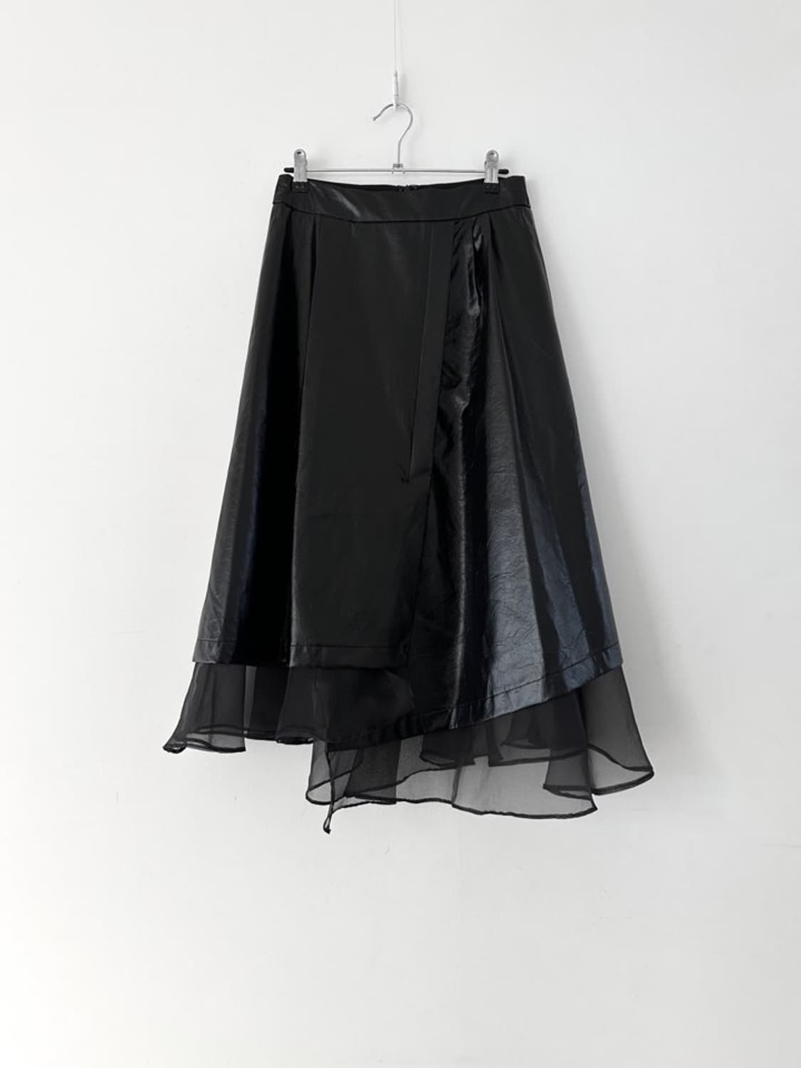 Leather sheer long skirt / black 상품이미지1
