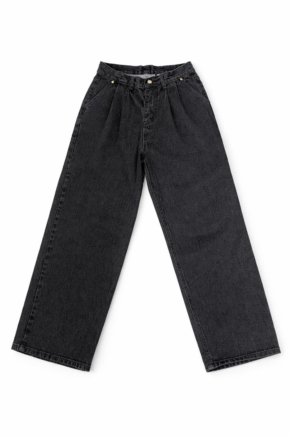 블랙 와이드 원턱 데님 팬츠 L 상품이미지1