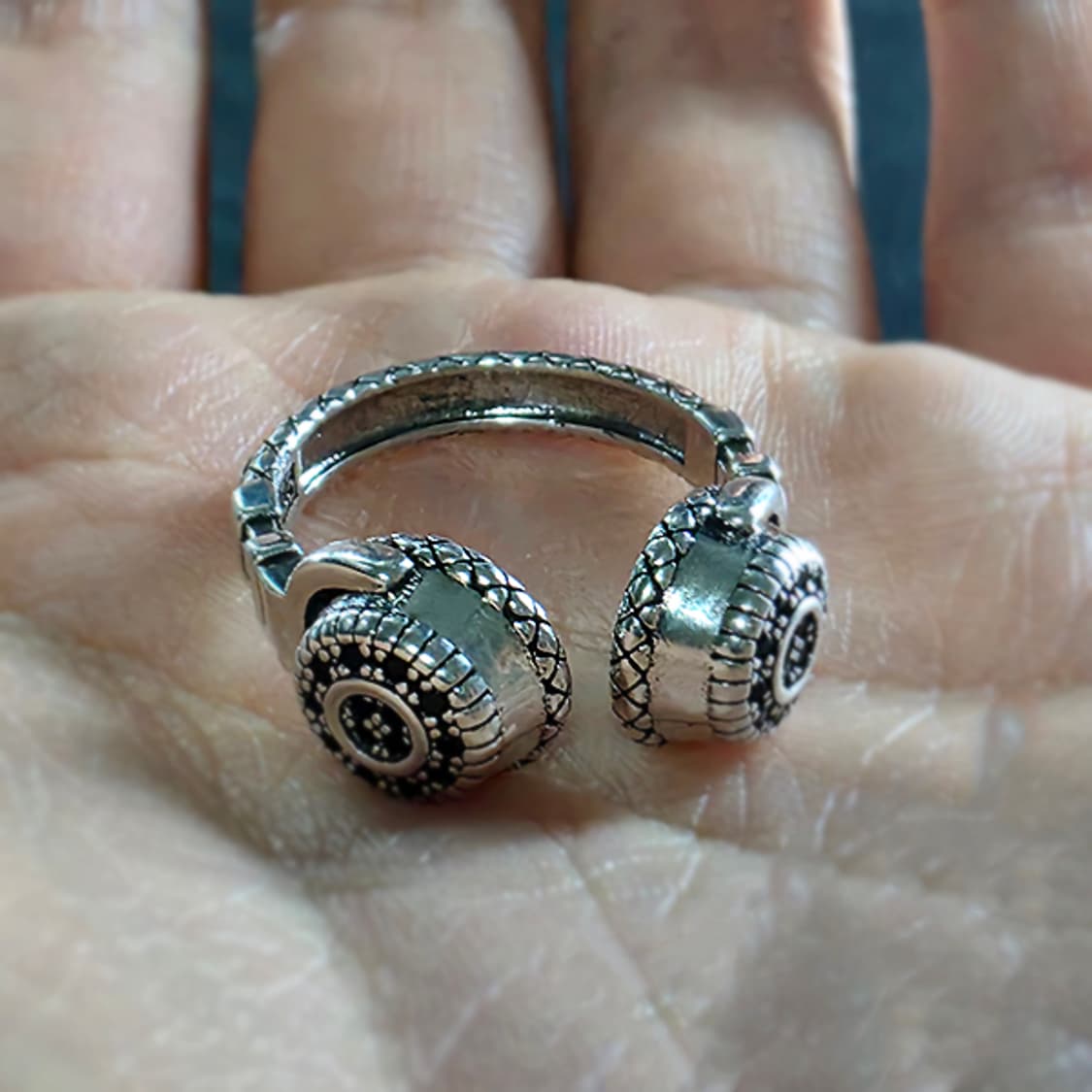 Cymatic 실버 남자 엔틱 빈티지 명품 사이버펑크 헤드셋 반지 상품이미지5