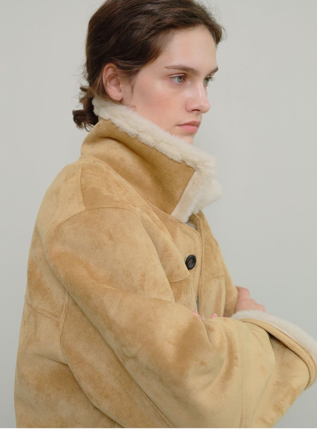 이브세이지 스웨이드 하프 무스탕 베이지 상품이미지1