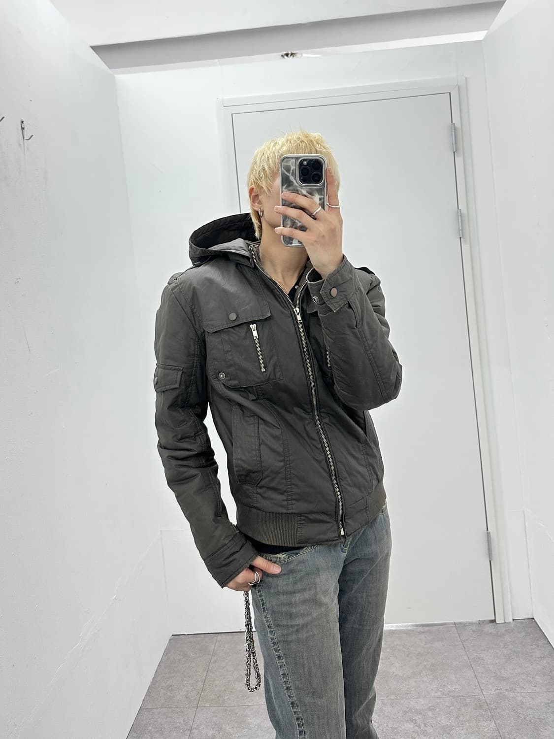 Grunge khaki brown multi pocket bomber 상품이미지3