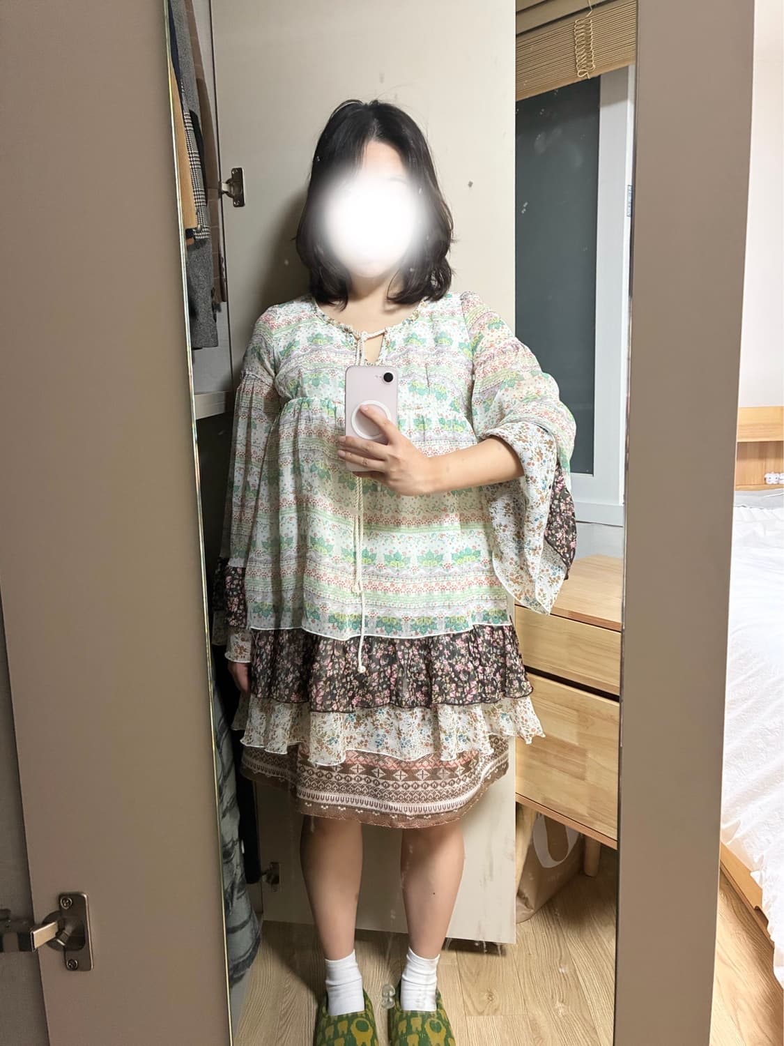 일본 빈티지 xaja 보헤미안 모리룩 에스닉 패턴 블라우스 원피스 상품이미지2