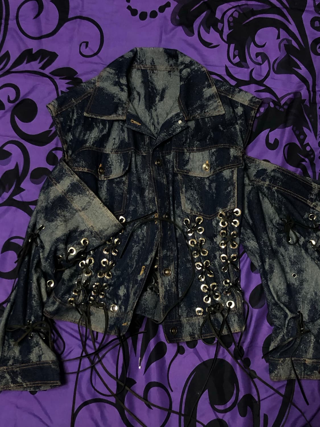 (New) 빈티지 락시크 펑크 워싱 데님 레이스업 자켓 상품이미지3
