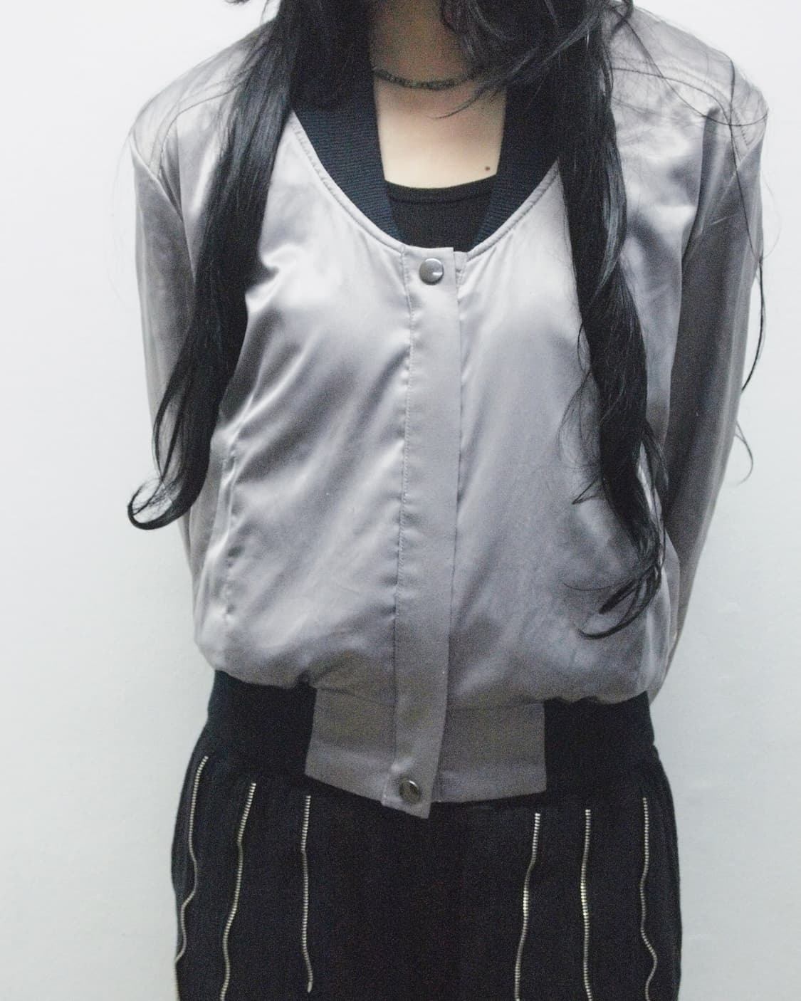 rare* 나누슈카 2005 사틴 백포켓 크롭 봄버 상품이미지3