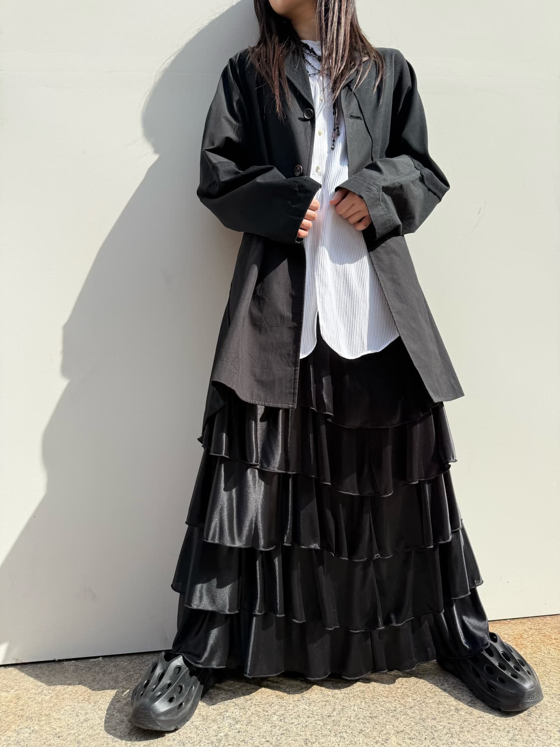 새틴 프릴 롱 스커트 상품이미지5