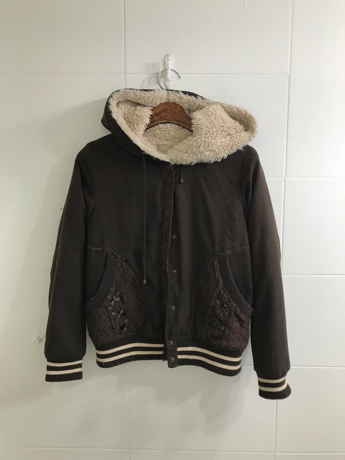 엑시즈팜 브라운 레이스 아일렛 퍼점퍼 핑크초코 코디세트 상품이미지5