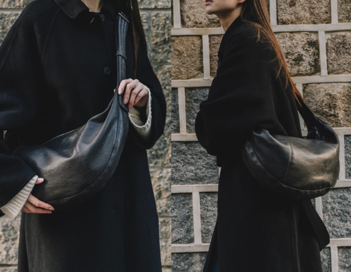 매드고트 스플릿 하프문 메신저 백 - 다크브라운(남녀공용) 상품이미지3