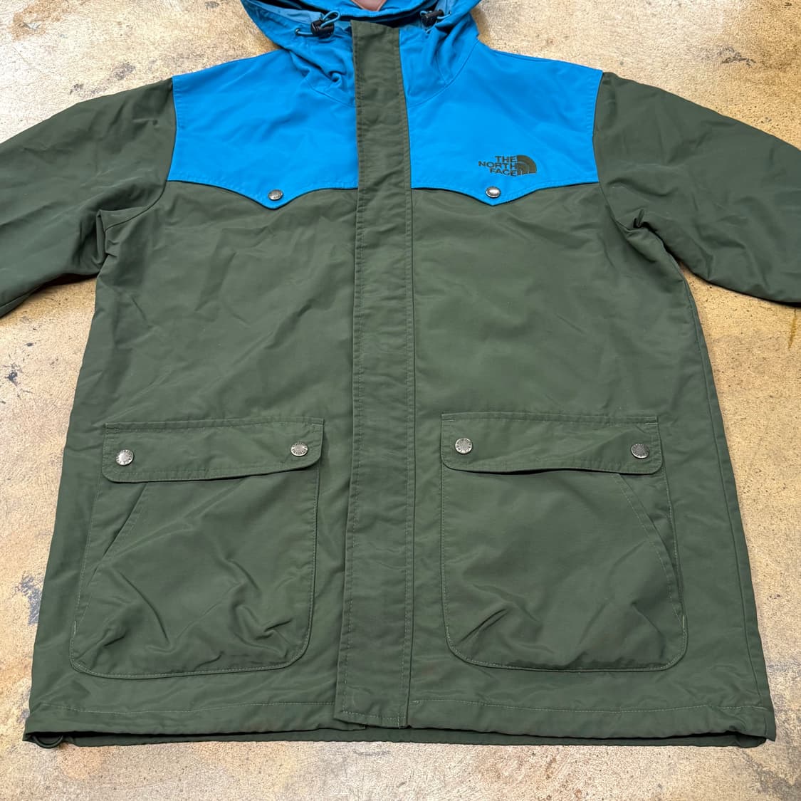 [정품/100] 노스페이스 블루 그린 후드 바람막이 자켓 b19 상품이미지3